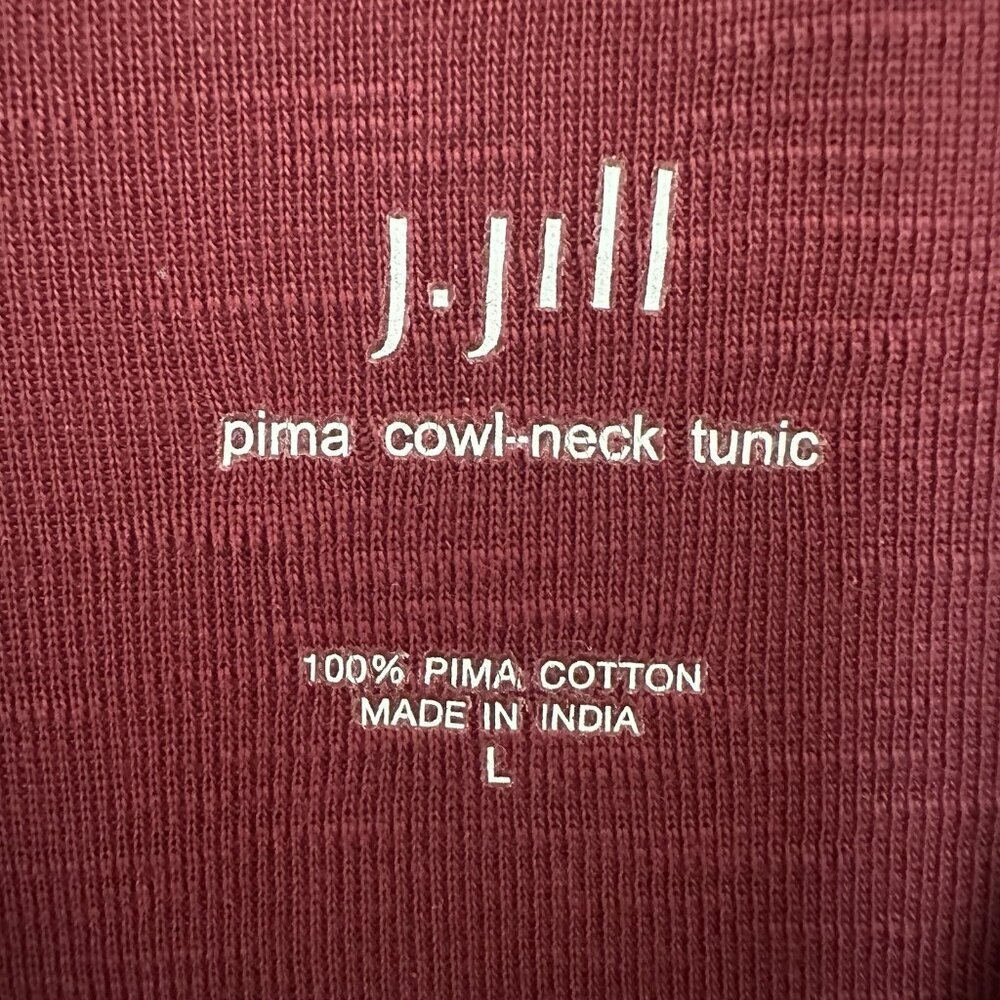 J Jill 100% Pima Cotton Cowl Neck Tunic Top Women L Red Maroon Minimalist Luxur - Picture 2 of 6